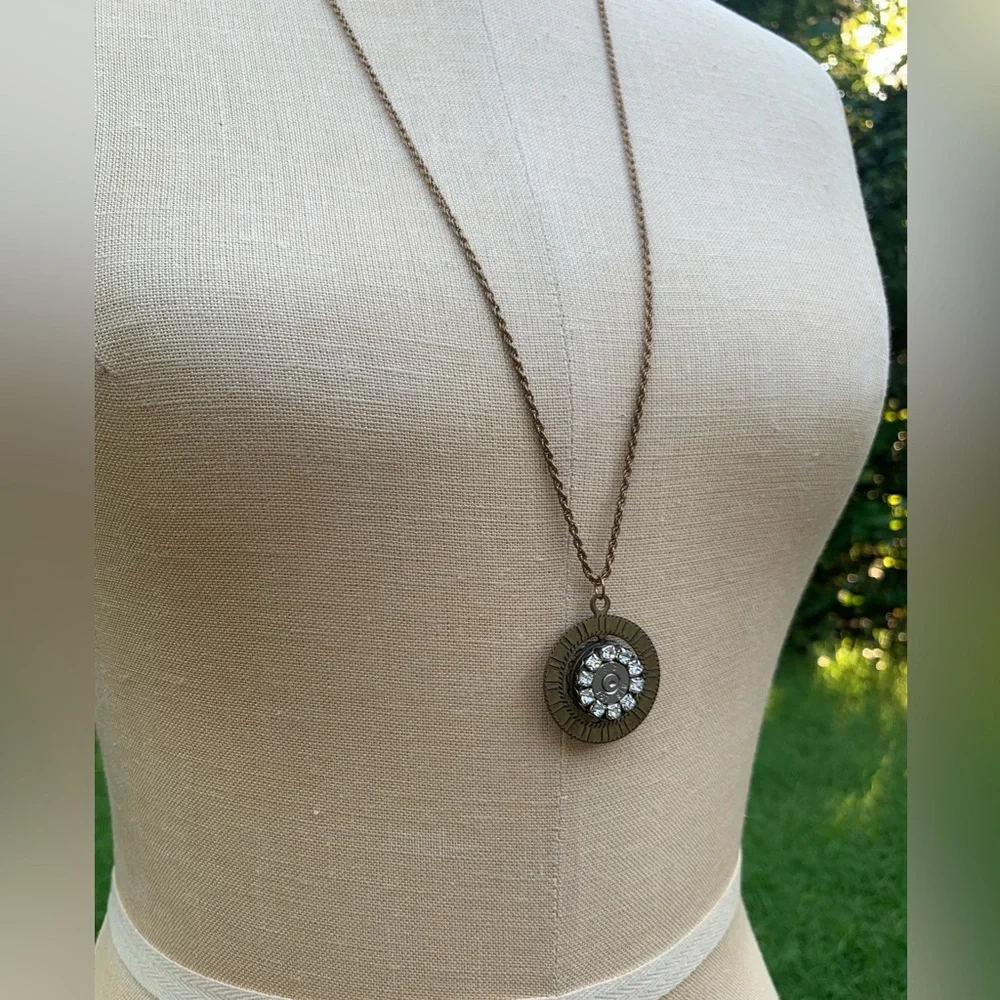 Reversible Spinner Rhinestone Bullet Pendant Necklace - Picture 14 of 16